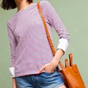 Anthropologie Deletta Stripe Red White & Blue Poplin Cuff Top Medium